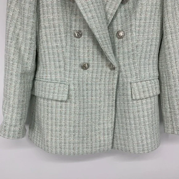 Zara Blazer Tweed Double Breasted Light Blue Blogger Fave Womens Size Medium - Picture 8 of 15